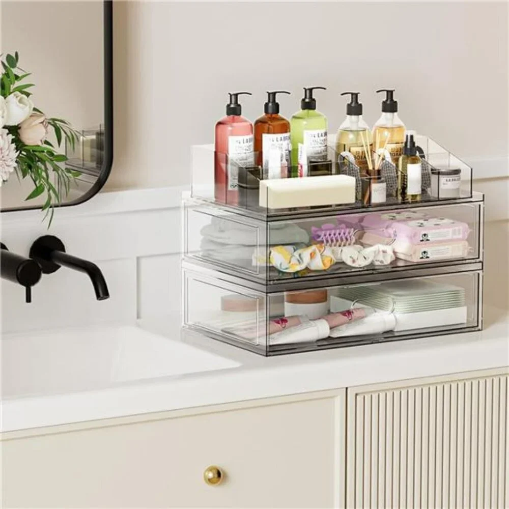 Clear Acrylic Makeup Organizer Stackable Storage Drawers for Vanity Bathroom Cou